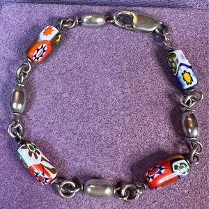 BRIGHT & BEAUTIFUL MILLEFIORI GLASS & STERLING SILVER BRACELET